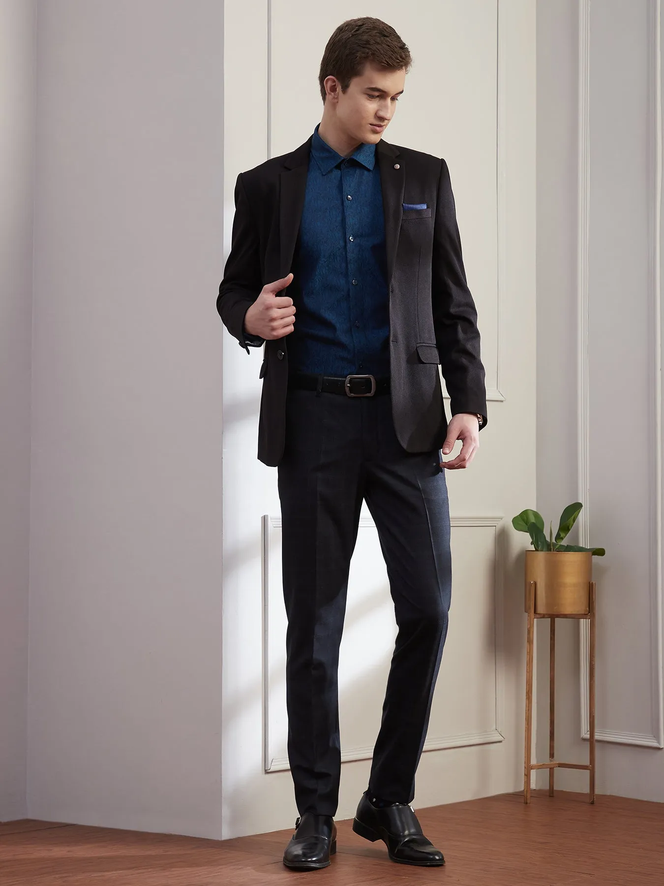 100% Cotton Blue Jacquard Slim Fit Full Sleeve Ceremonial Shirt