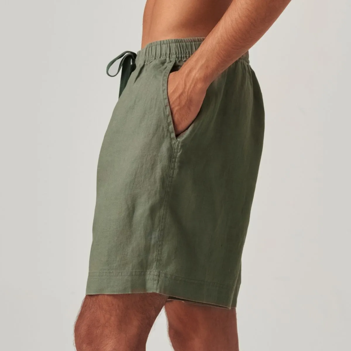 100% Linen Shorts in Khaki - Mens