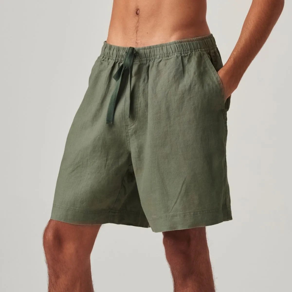 100% Linen Shorts in Khaki - Mens