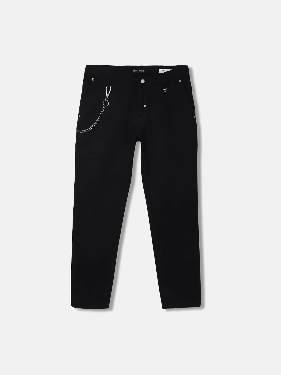 Antony Morato Boys Black Solid Slim Fit Mid-Rise Trouser