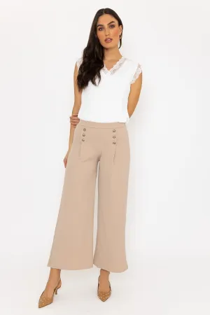 Beige Wide Leg Scuba Trousers Beige