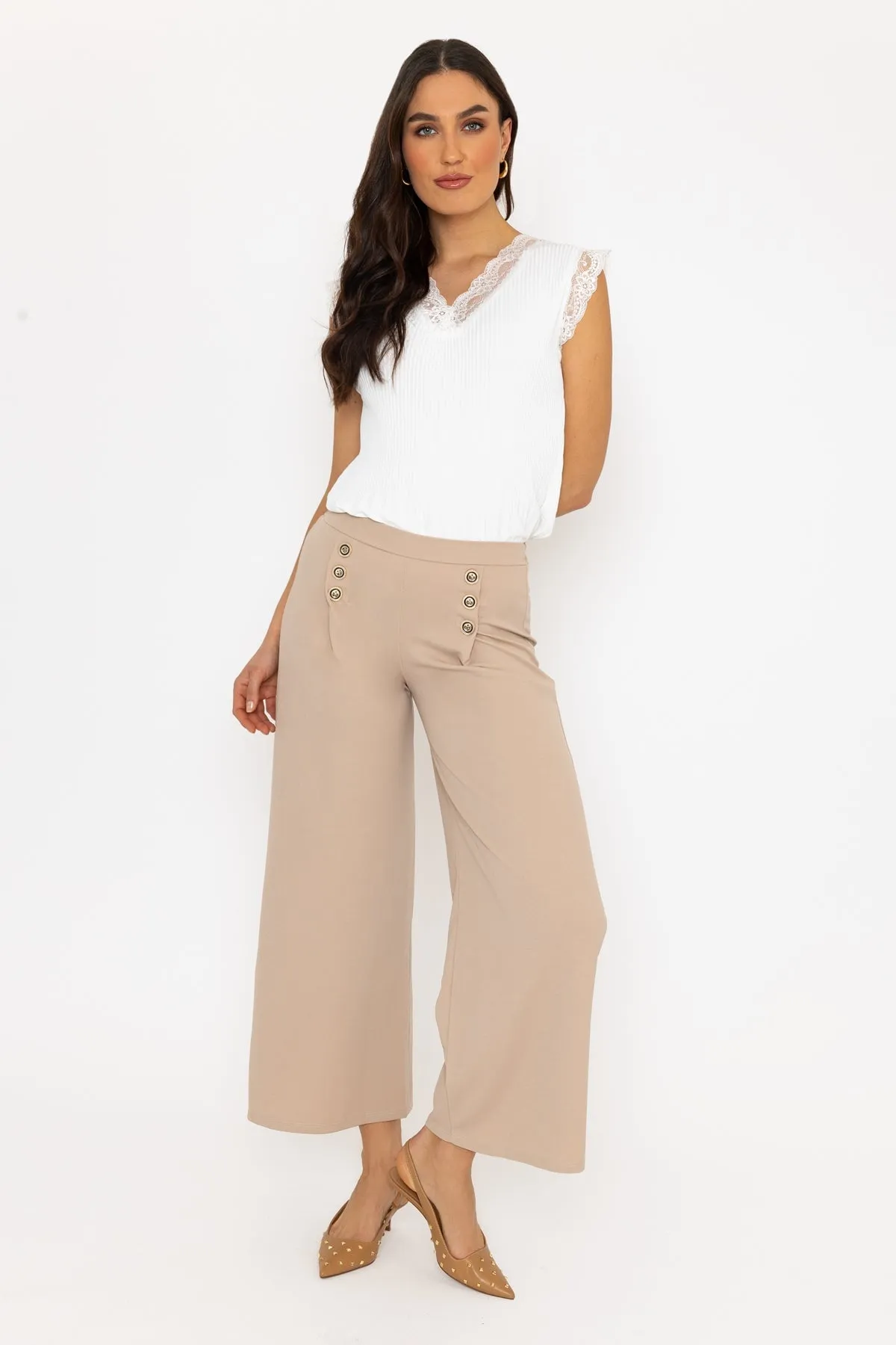 Beige Wide Leg Scuba Trousers Beige