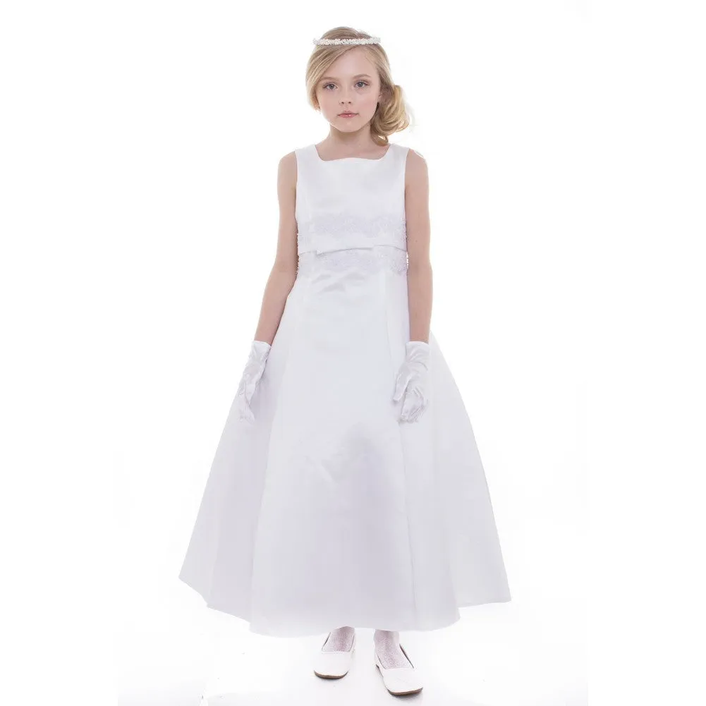 Big Girls White Satin A-Line Linda Junior Bridesmaid Dress 8-16