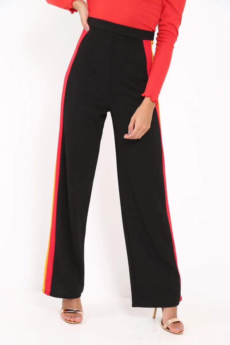 Black Multi Side Stripe High Waist Trousers - Wadie