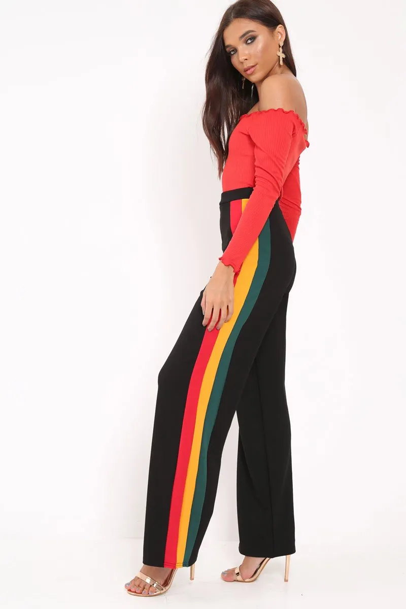 Black Multi Side Stripe High Waist Trousers - Wadie