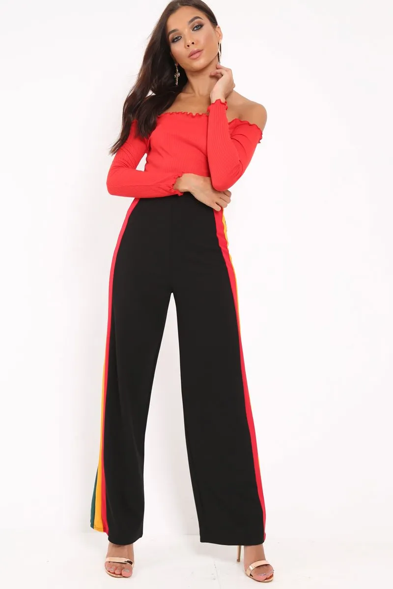 Black Multi Side Stripe High Waist Trousers - Wadie