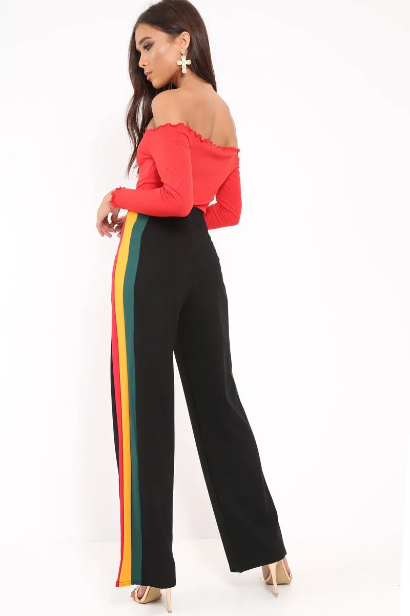 Black Multi Side Stripe High Waist Trousers - Wadie