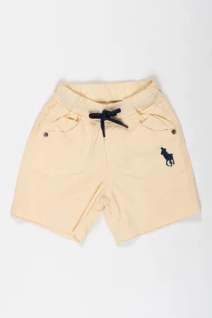 Boys Classic Beige Drawstring Shorts with Embroidered Detail