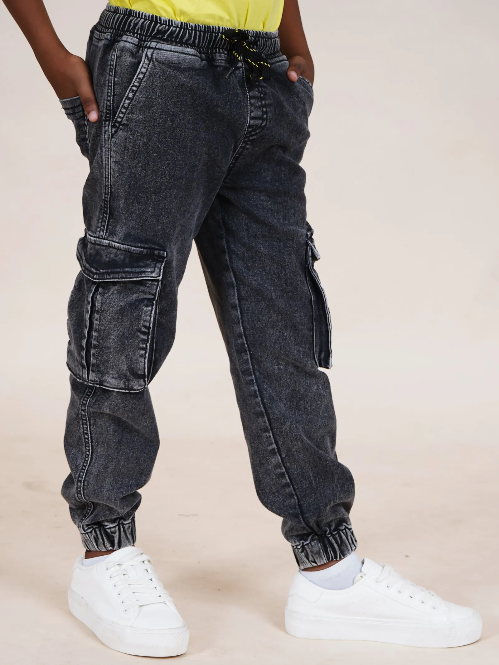 Boys Full Length Denim Jogger With Cargo Pocket