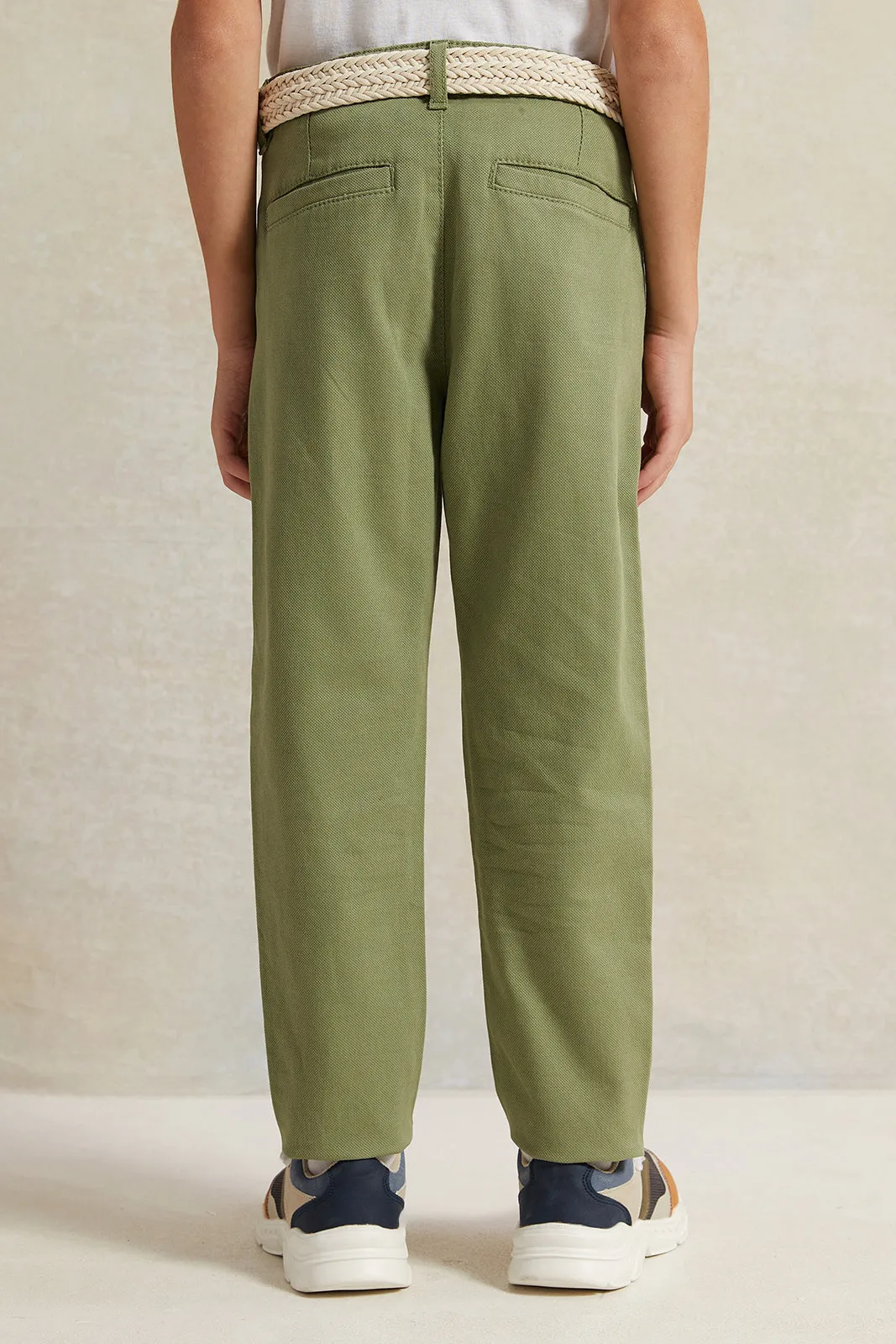 Boys Olive Belted Trousers