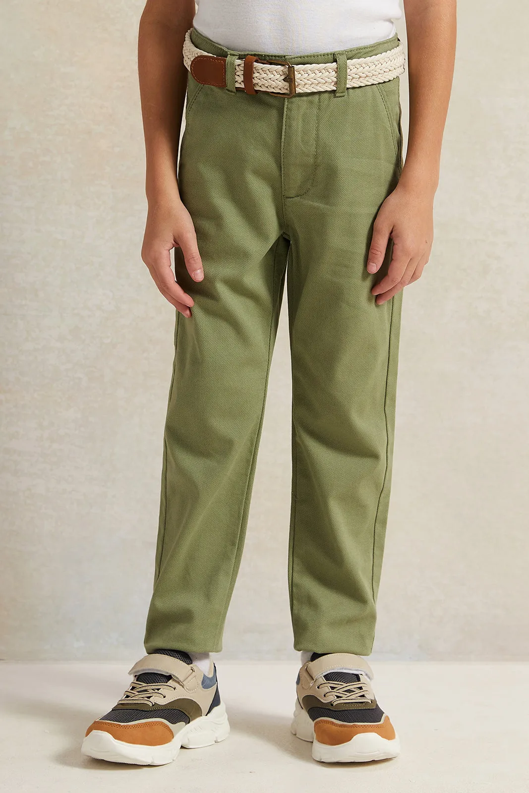 Boys Olive Belted Trousers