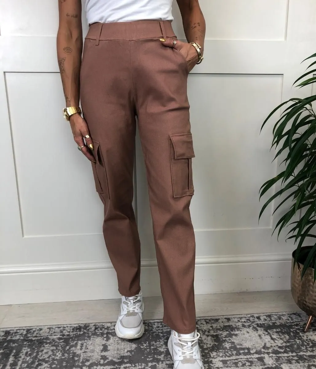 Brown Stretch Cargo Trousers