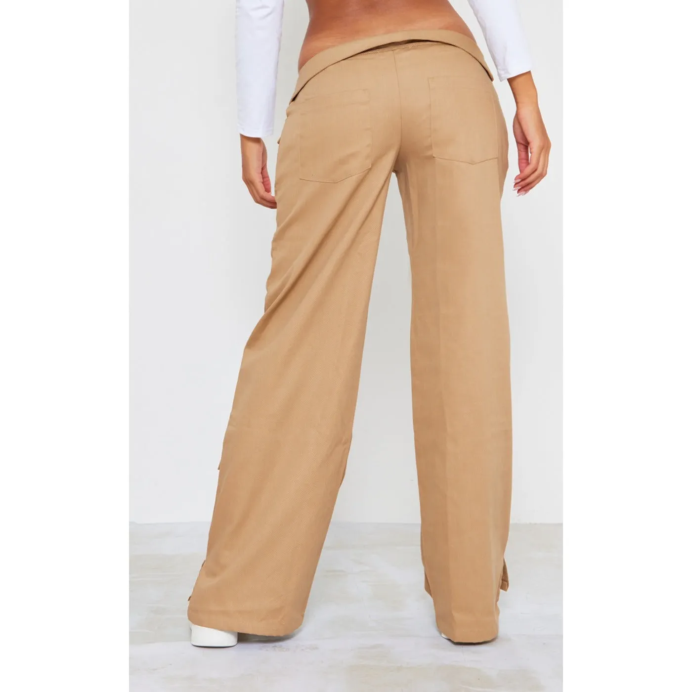 Camel Fold Over Front Straight Leg Cargos