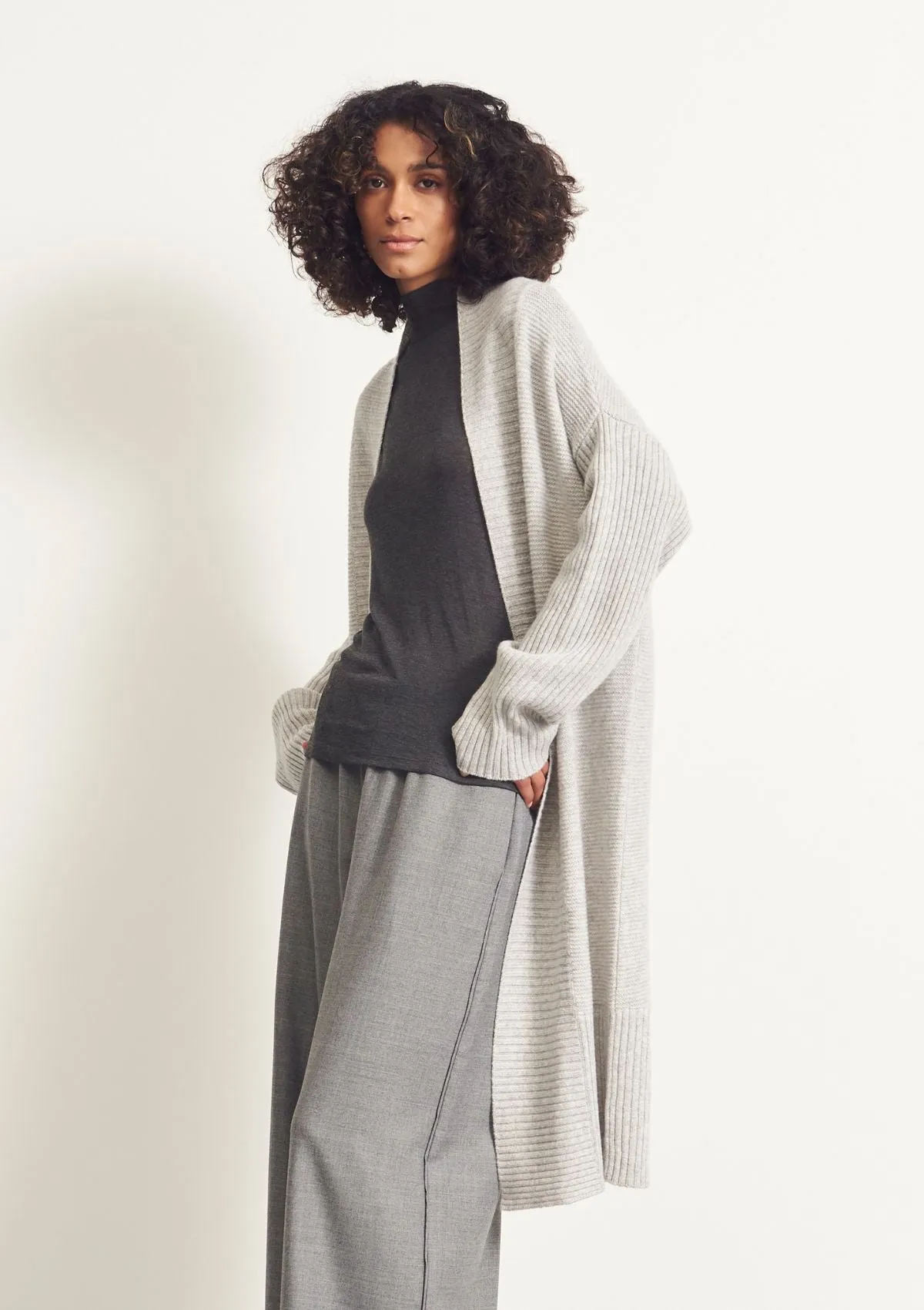 Cashmere Edge To Edge Cardigan in Mist Grey