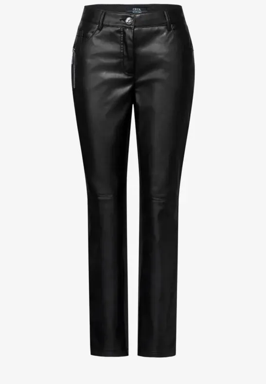 Cecil Black Pu Trousers with Jersey Back 28" leg