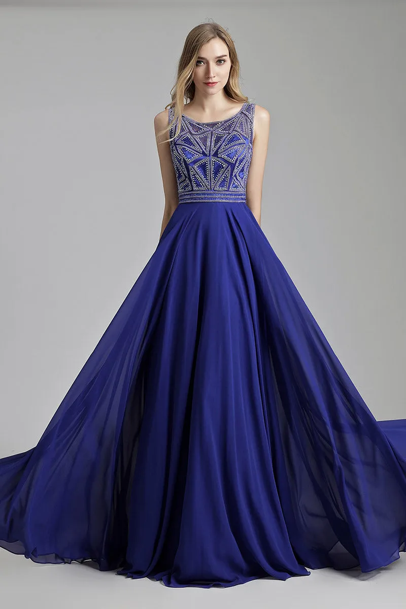 Chiffon Long Beaded Top Prom Dress