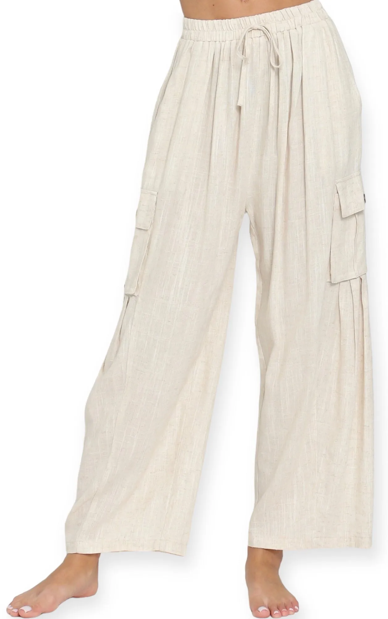 Coastal Linen High Rise Cargo Pants