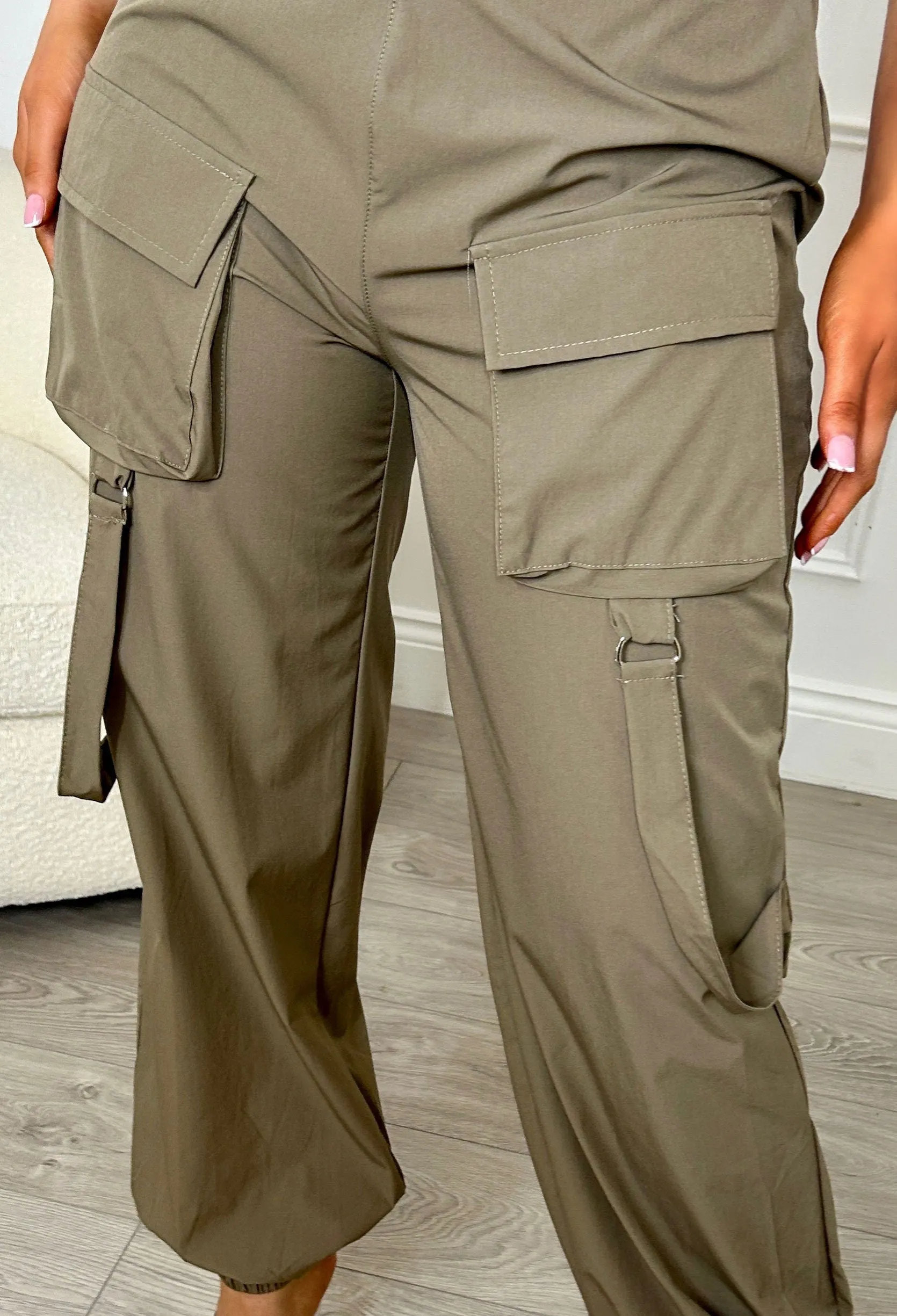 Cute In Cargo Khaki Cargo Pocket Detail Cuffed Hem Trouser Co-Ord Set