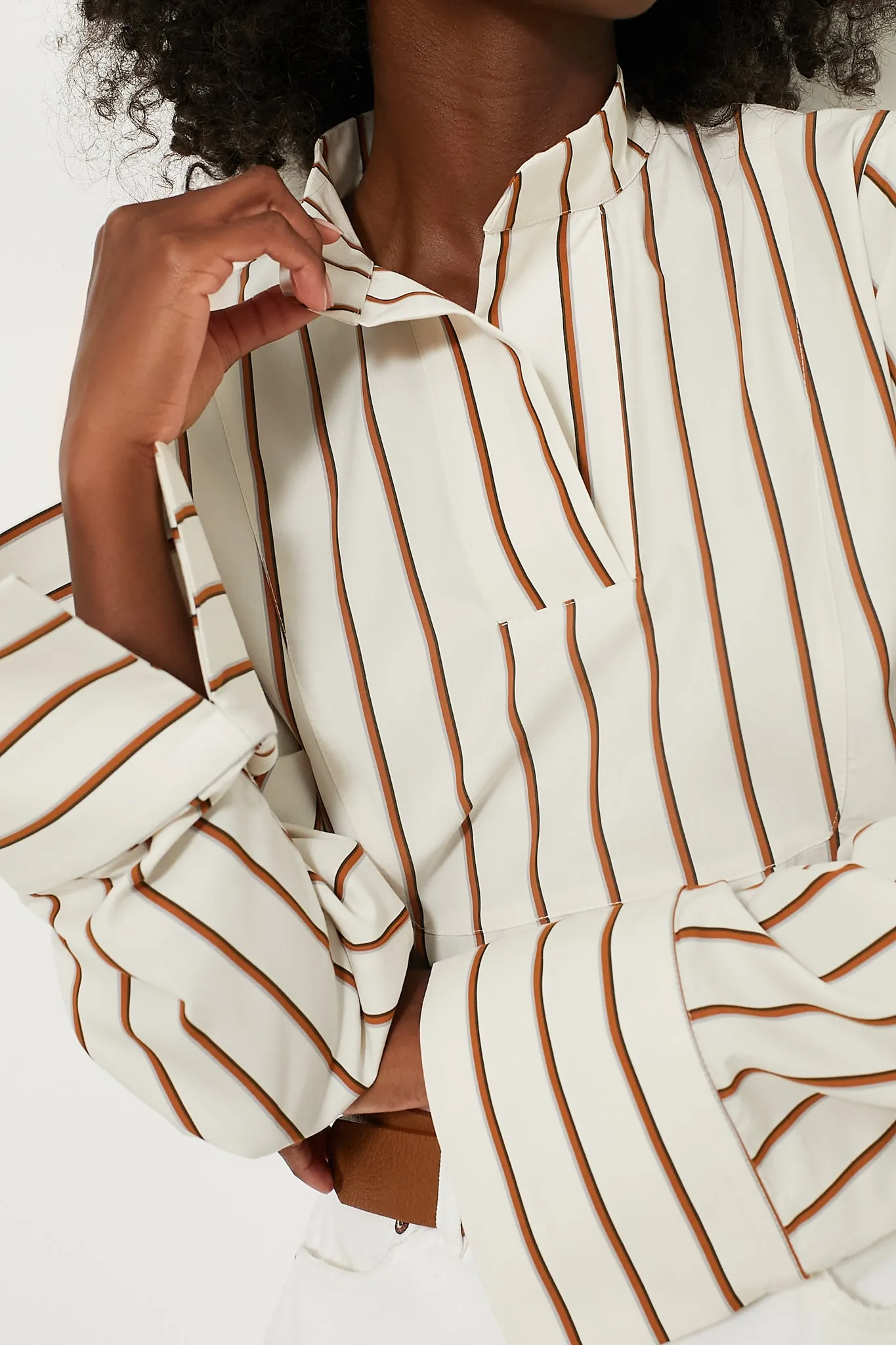 Ecru and Camel Paavo Stripes Top