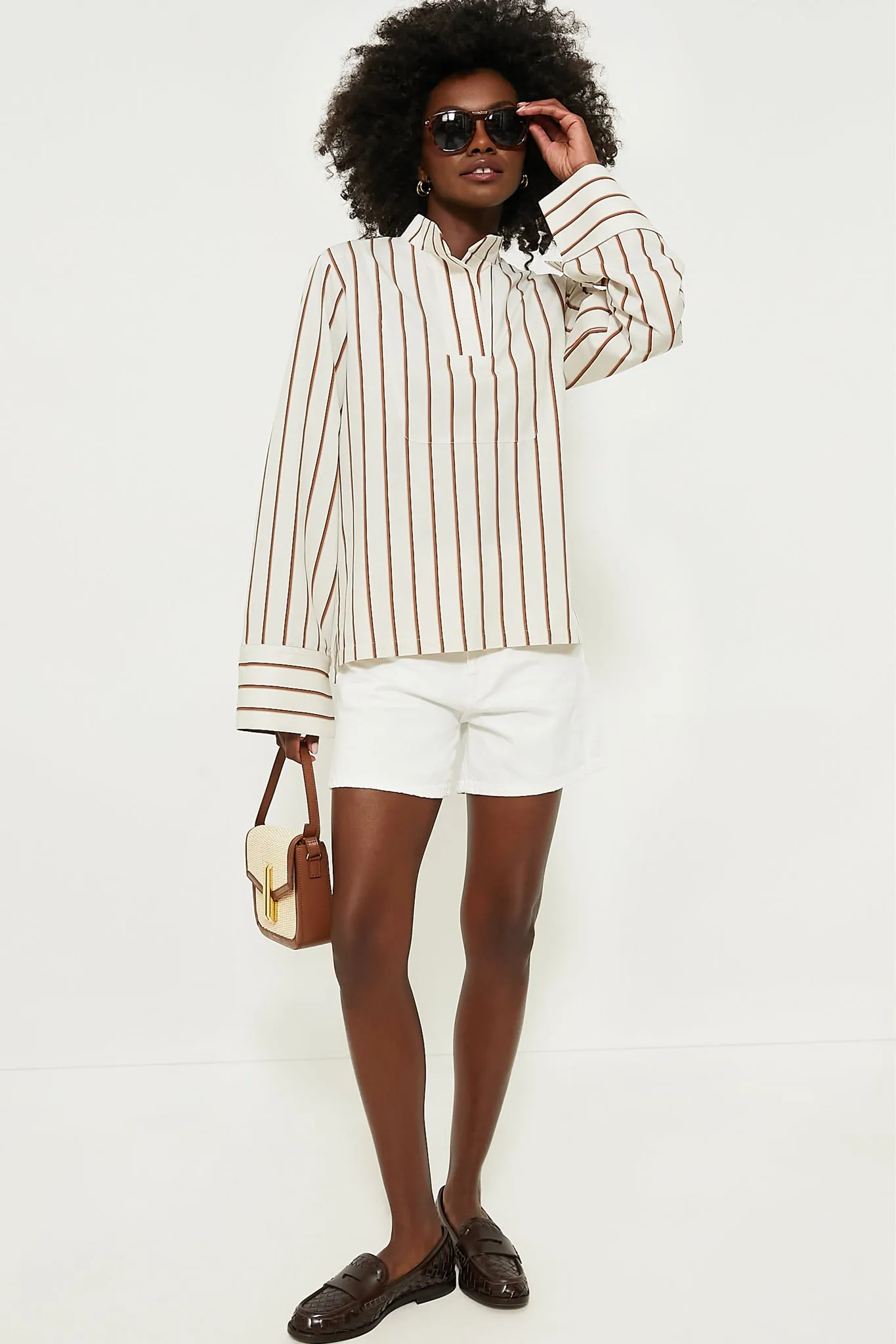 Ecru and Camel Paavo Stripes Top