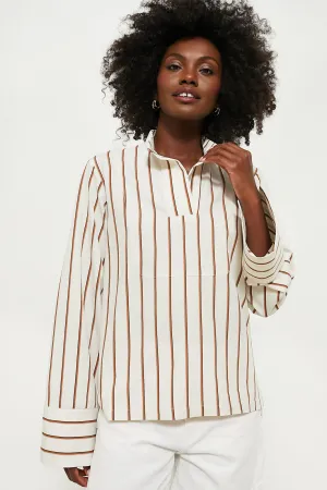 Ecru and Camel Paavo Stripes Top