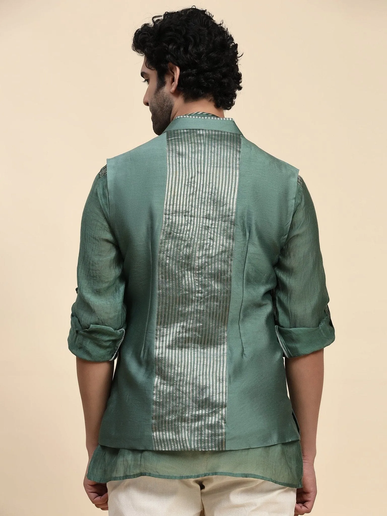 Emerald Green Chanderi Men Shirt