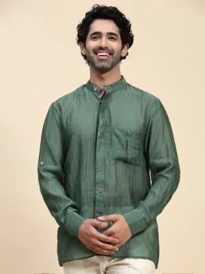 Emerald Green Chanderi Men Shirt