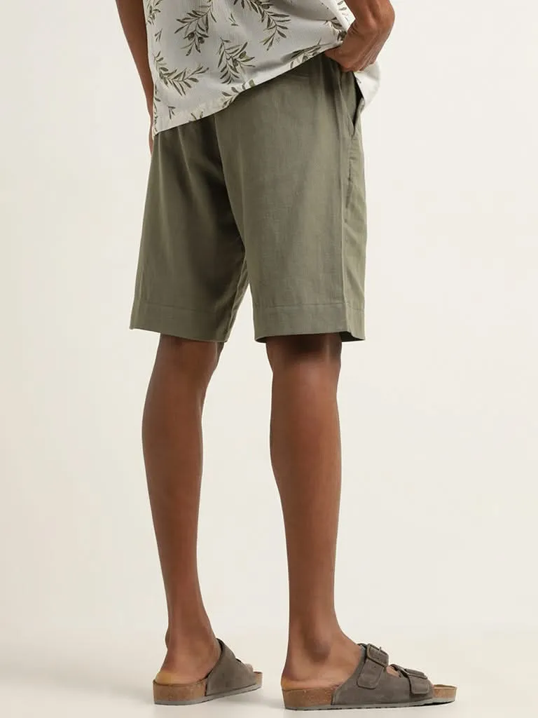 ETA Olive Cotton Blend Relaxed Fit Shorts