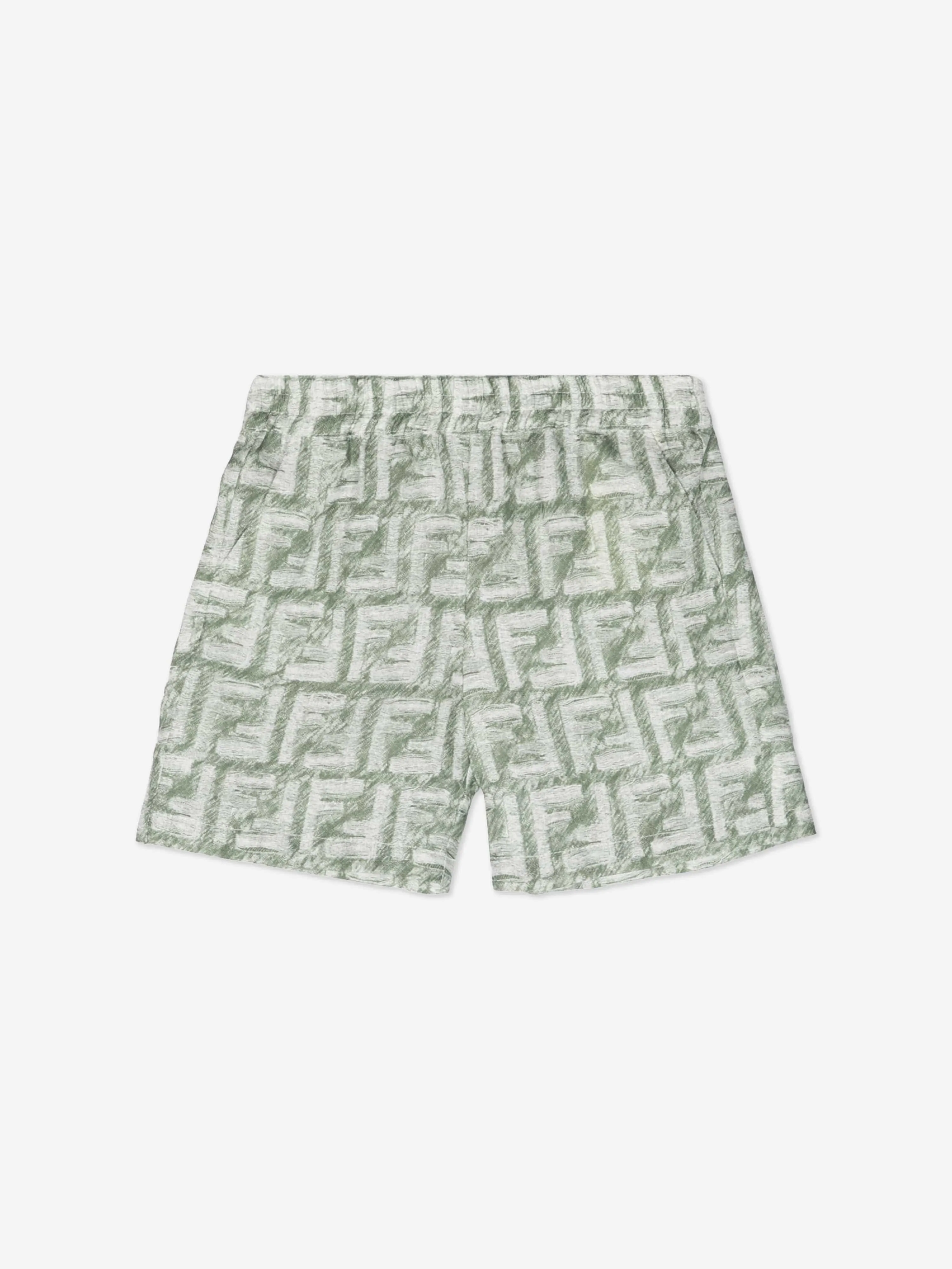 Fendi Baby Boys Linen Logo Shorts in Green