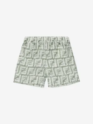 Fendi Baby Boys Linen Logo Shorts in Green