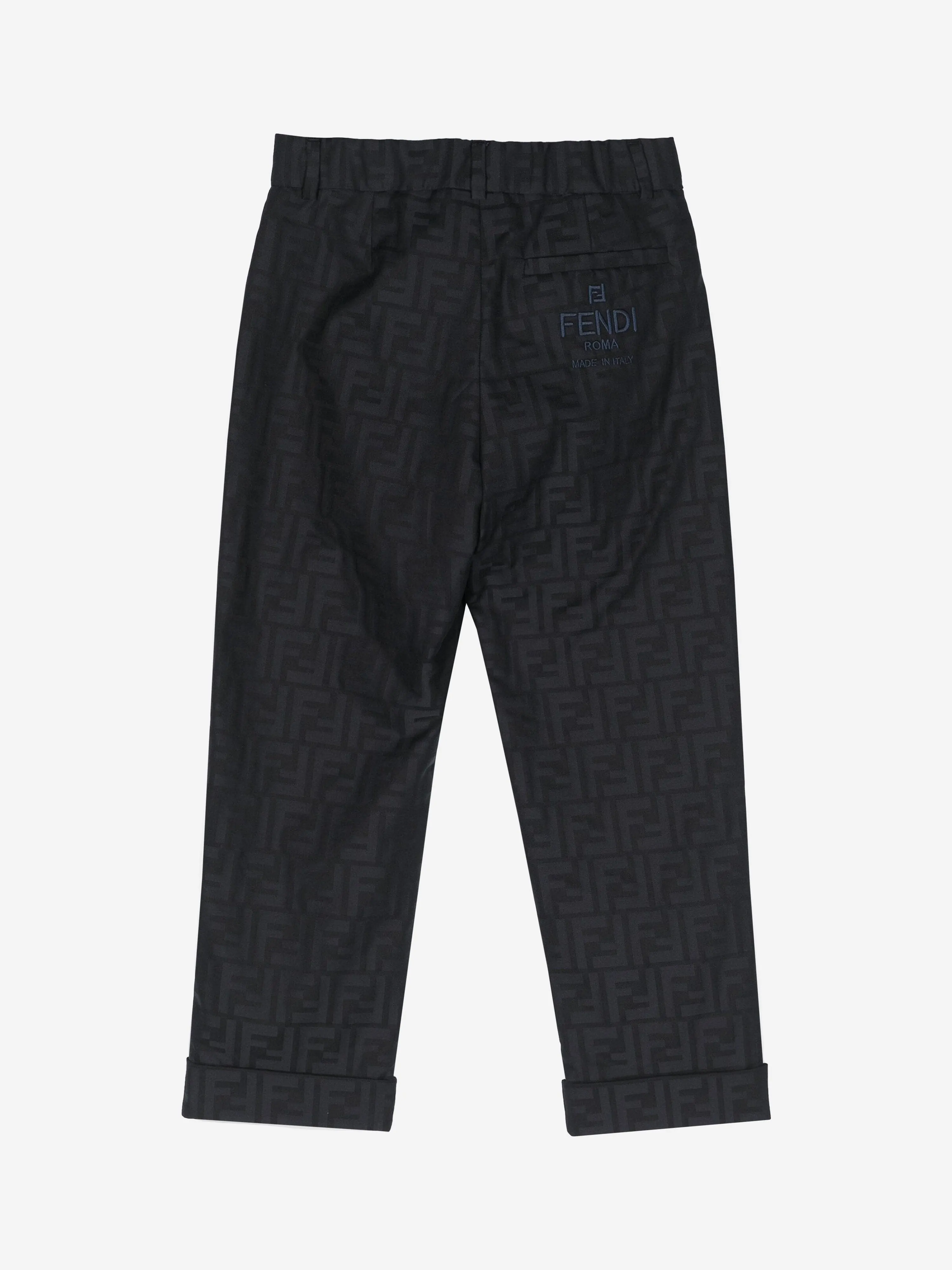 Fendi Boys FF Jacquard Trousers in Navy