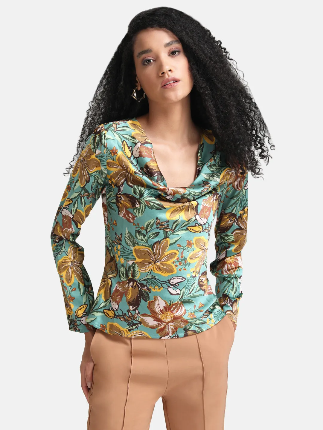 Floral Printed Cowl Neck Top