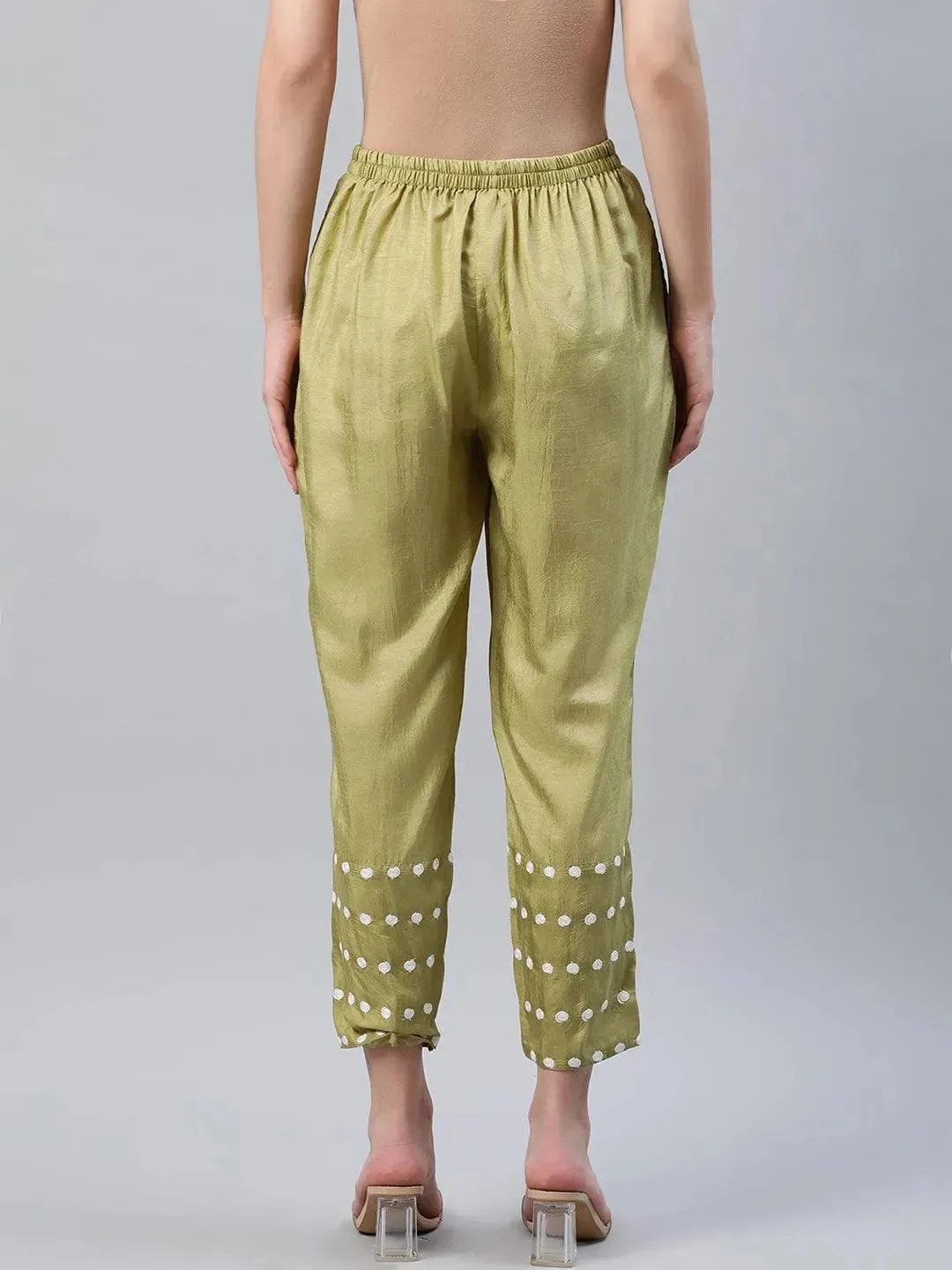 Green Embroidered Silk Trousers