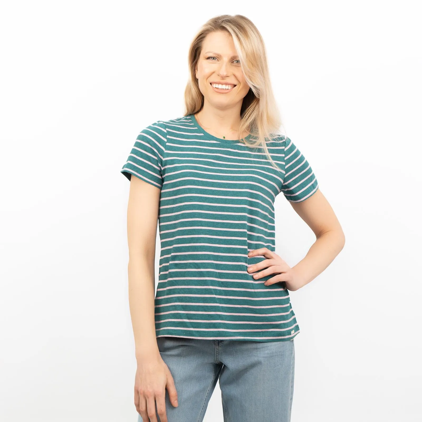 Green Striped Breton Casual Cotton Jersey T-shirt Short Sleeve Tops