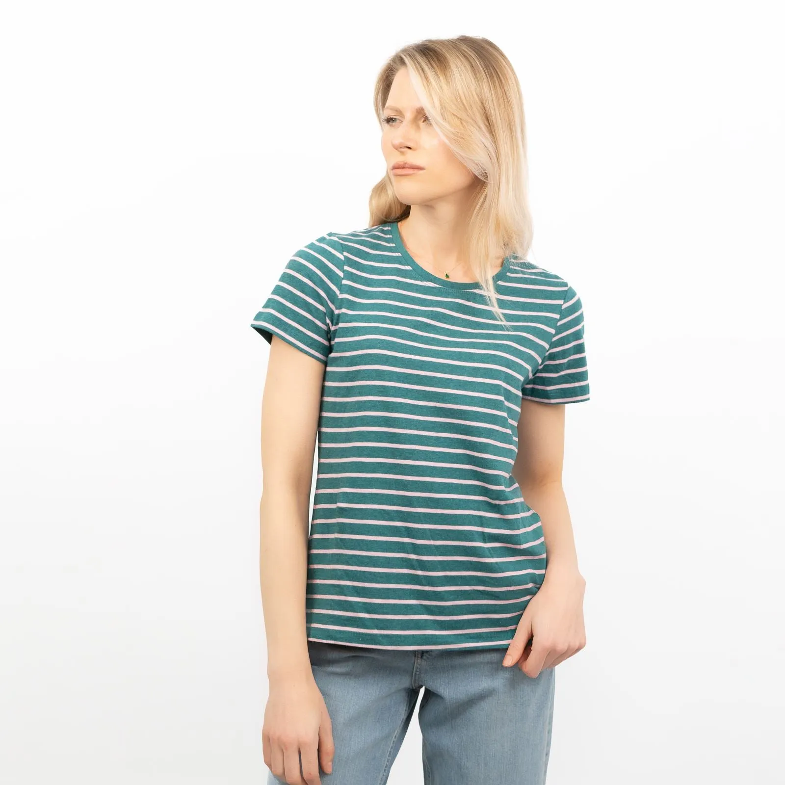 Green Striped Breton Casual Cotton Jersey T-shirt Short Sleeve Tops