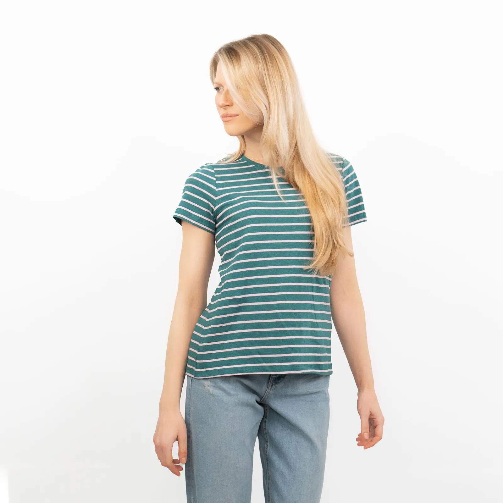 Green Striped Breton Casual Cotton Jersey T-shirt Short Sleeve Tops