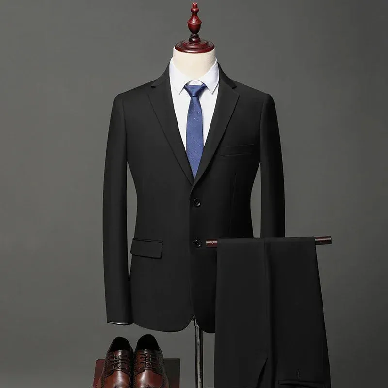 High-Quality Men's British Style Slim Suit - Business Casual Two-Piece Set (Blazer   Trousers)