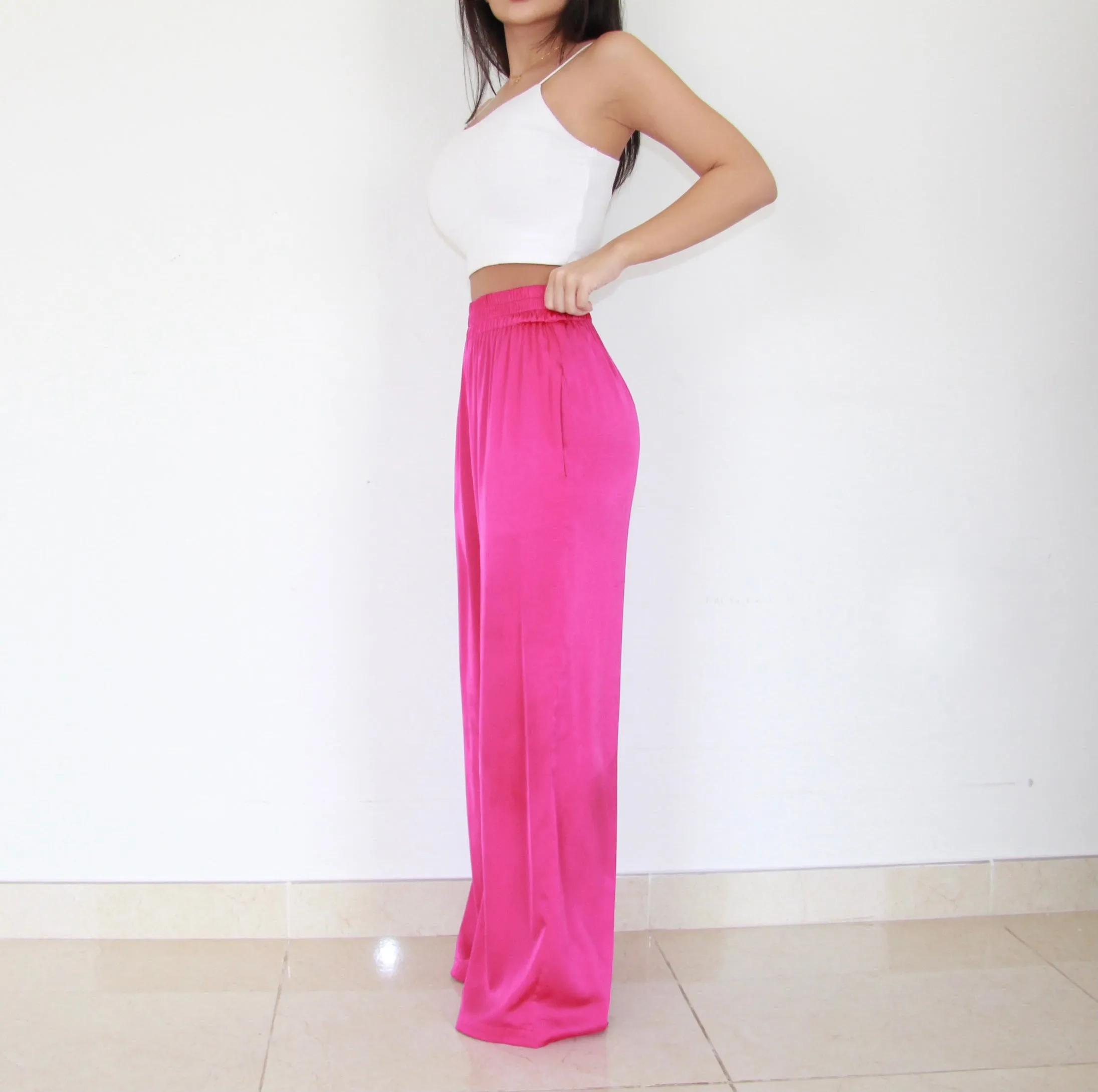 HOT PINK SILK TROUSERS