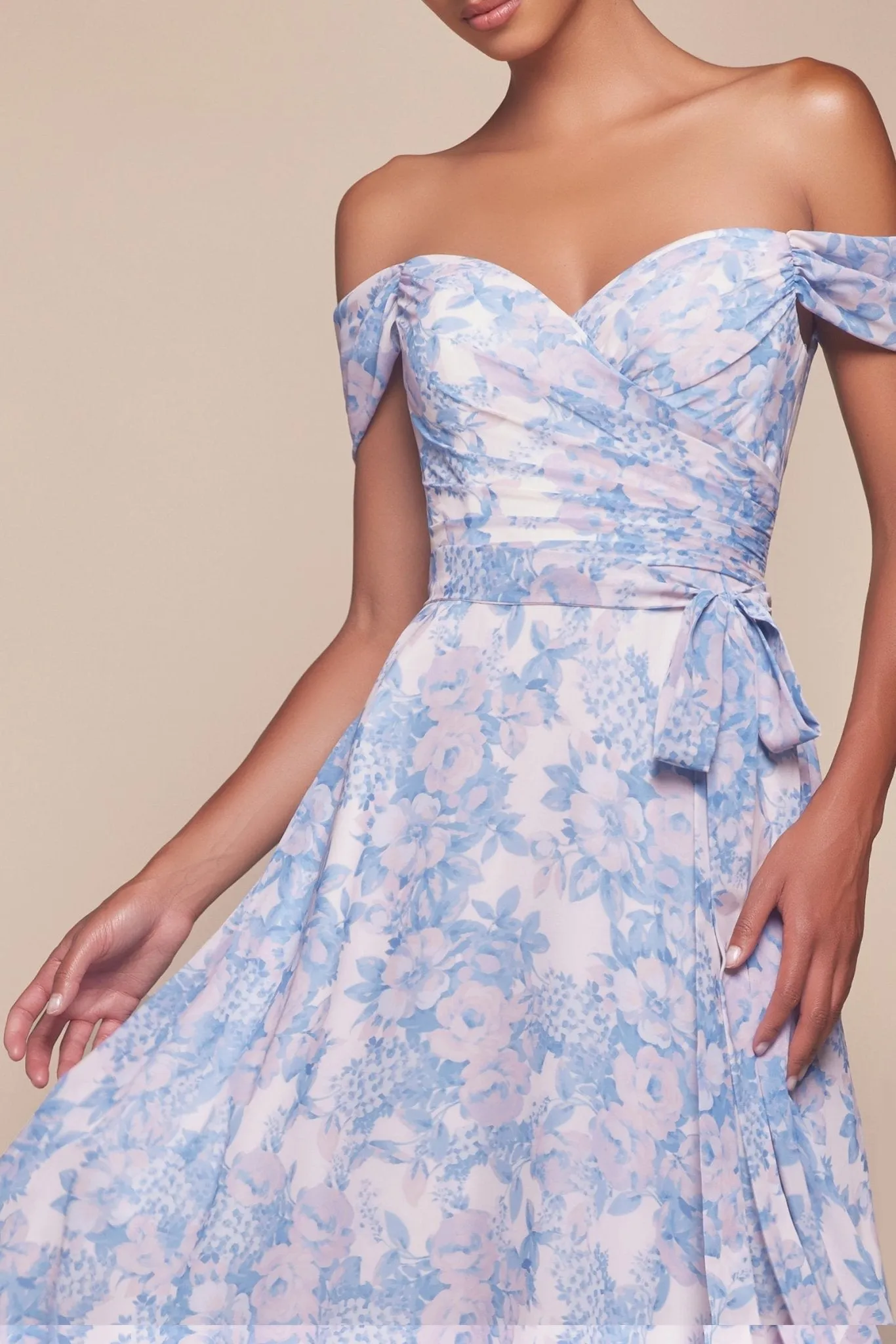 JELENA Off The Shoulder Floral Printed A-Line Bridesmaid Dress