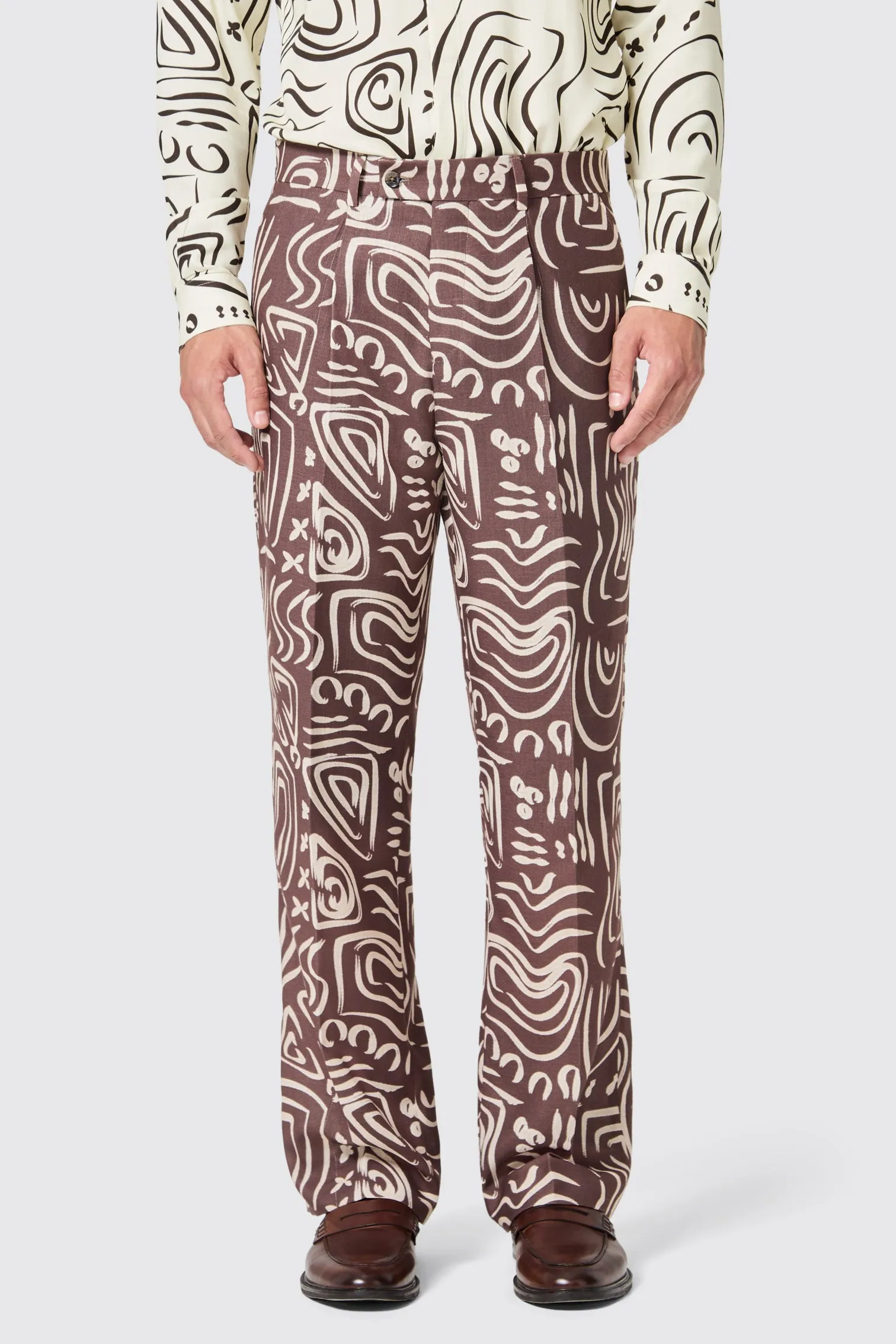 Kessie Oversized Brown Abstract Print Trousers