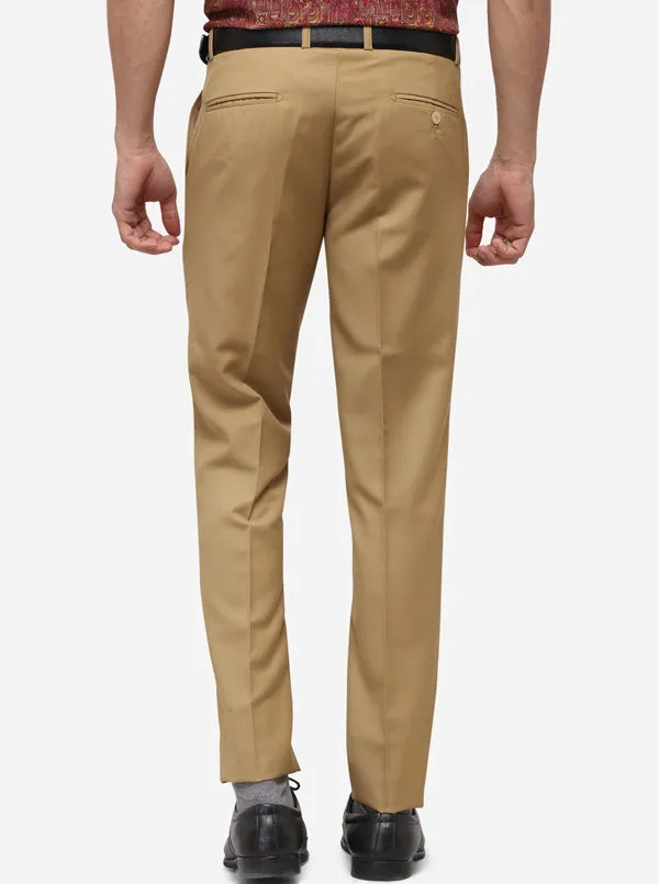 Khaki Solid Super Slim Fit Formal Trouser | Greenfibre