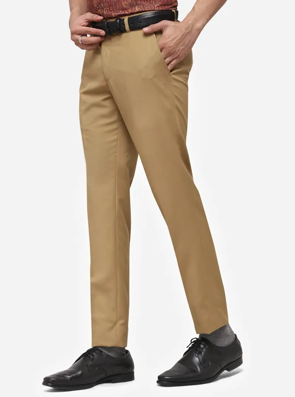 Khaki Solid Super Slim Fit Formal Trouser | Greenfibre