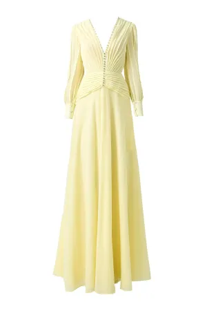 Khalil A-line Cuff Sleeved Chiffon Floor Length Dress