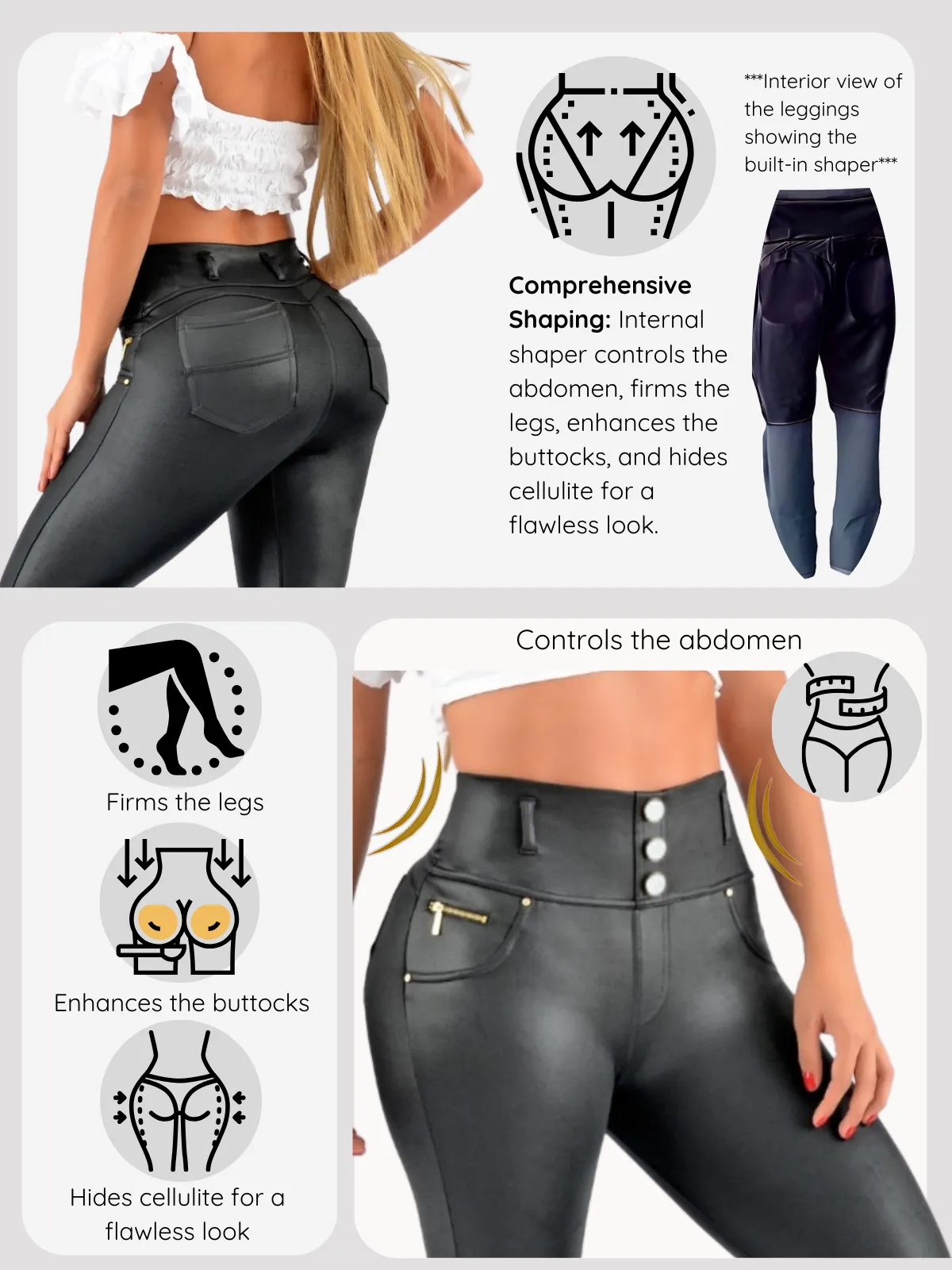 Leather Look Shapewear Dress Pants – Butt Lift, Cellulite Control & Flawless Silhouette