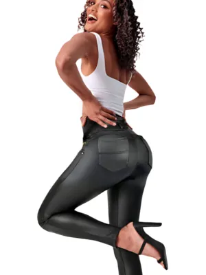 Leather Look Shapewear Dress Pants – Butt Lift, Cellulite Control & Flawless Silhouette