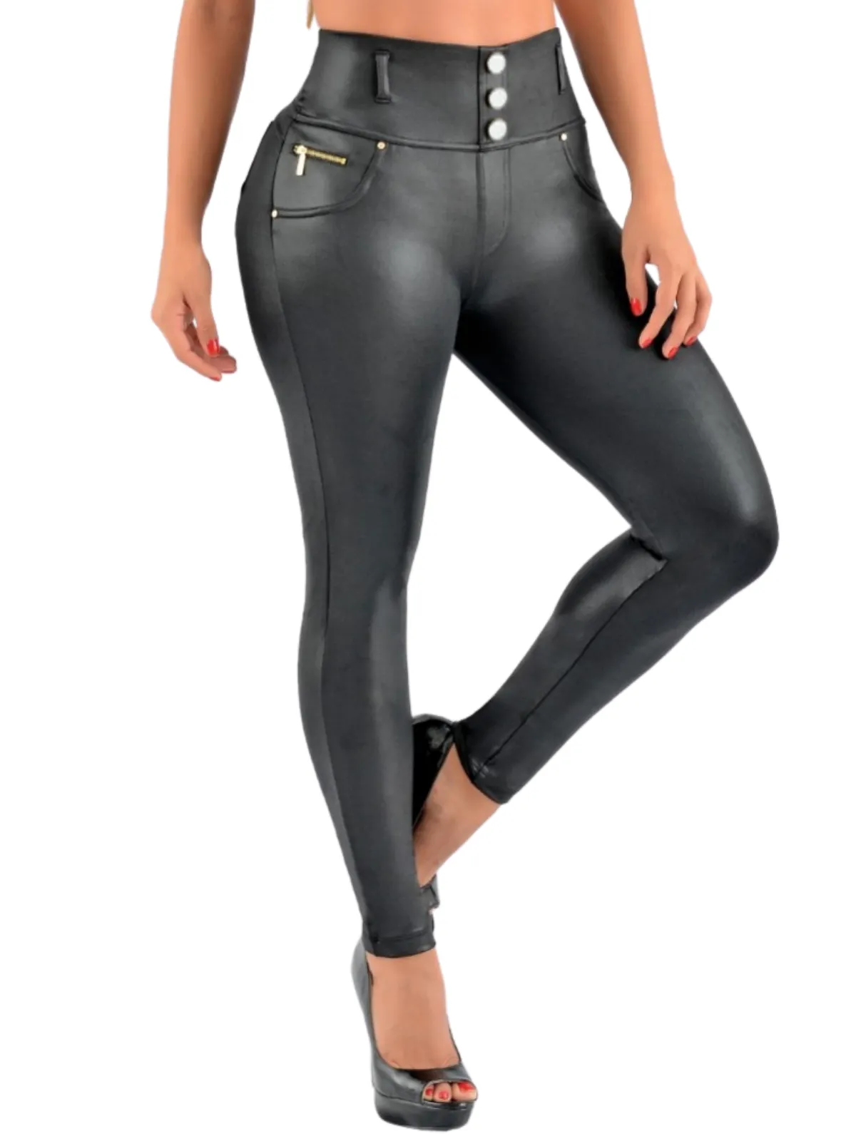 Leather Look Shapewear Dress Pants – Butt Lift, Cellulite Control & Flawless Silhouette