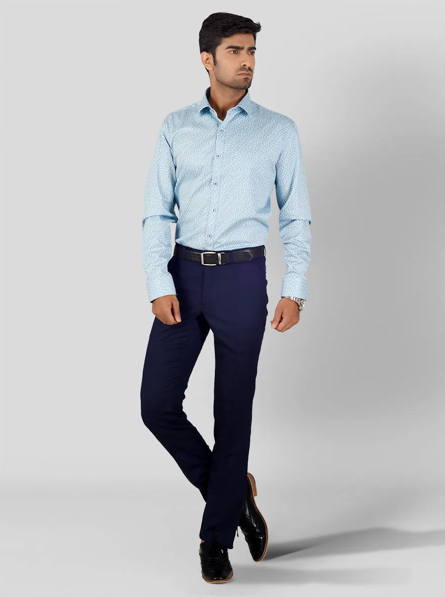 Light Blue Printed Regular Fit Formal Shirt | JadeBlue