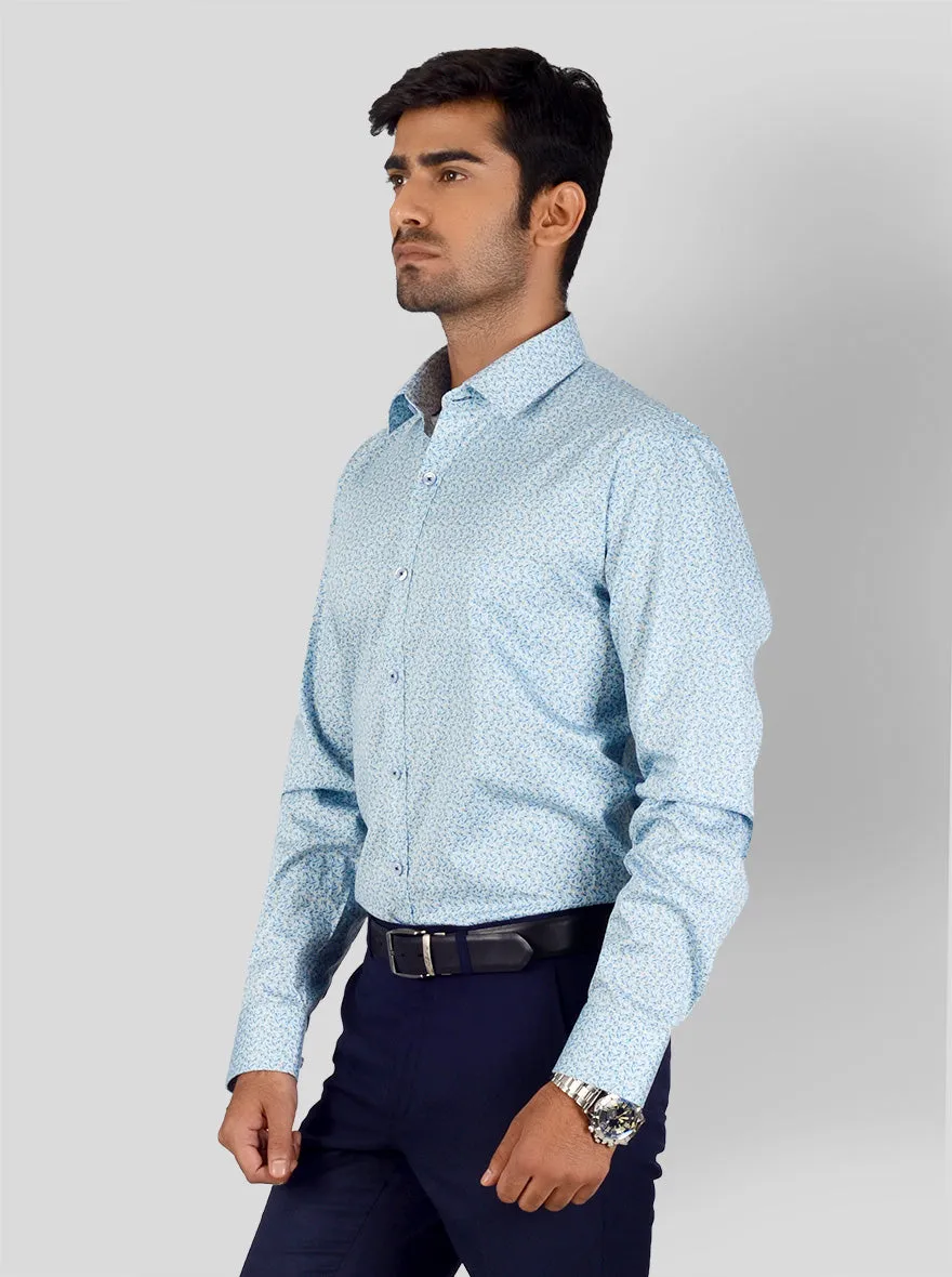 Light Blue Printed Regular Fit Formal Shirt | JadeBlue