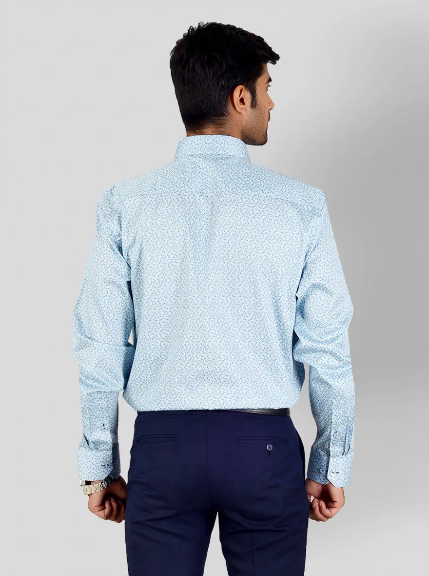 Light Blue Printed Regular Fit Formal Shirt | JadeBlue