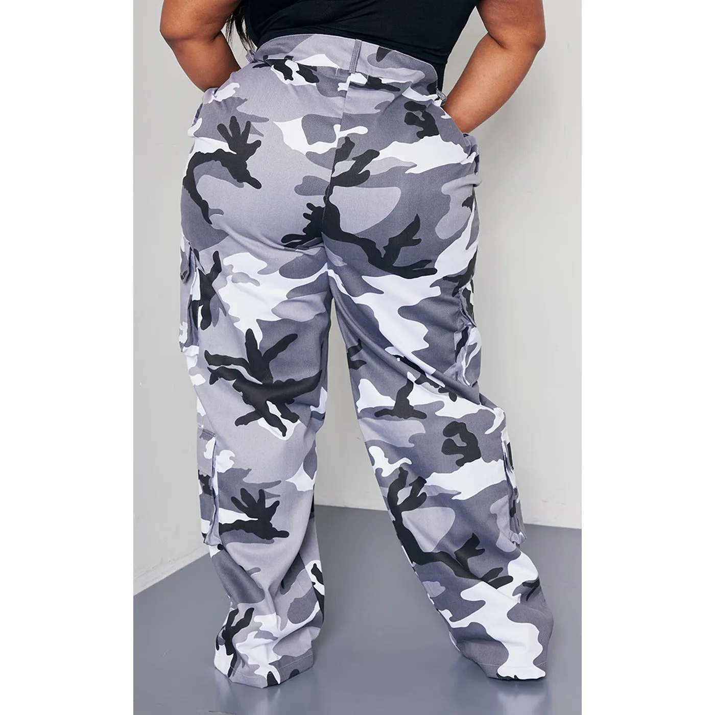 Light Grey Camo Wide Leg Cargo Trousers